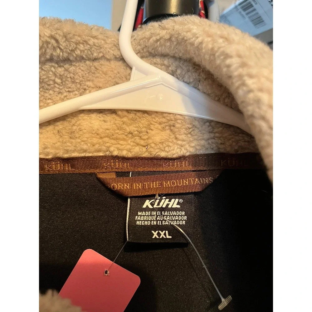 Kuhl Mens‎ XXL Fleece Jacket Brown Full Zip Shearling Collar Suede Shoulders